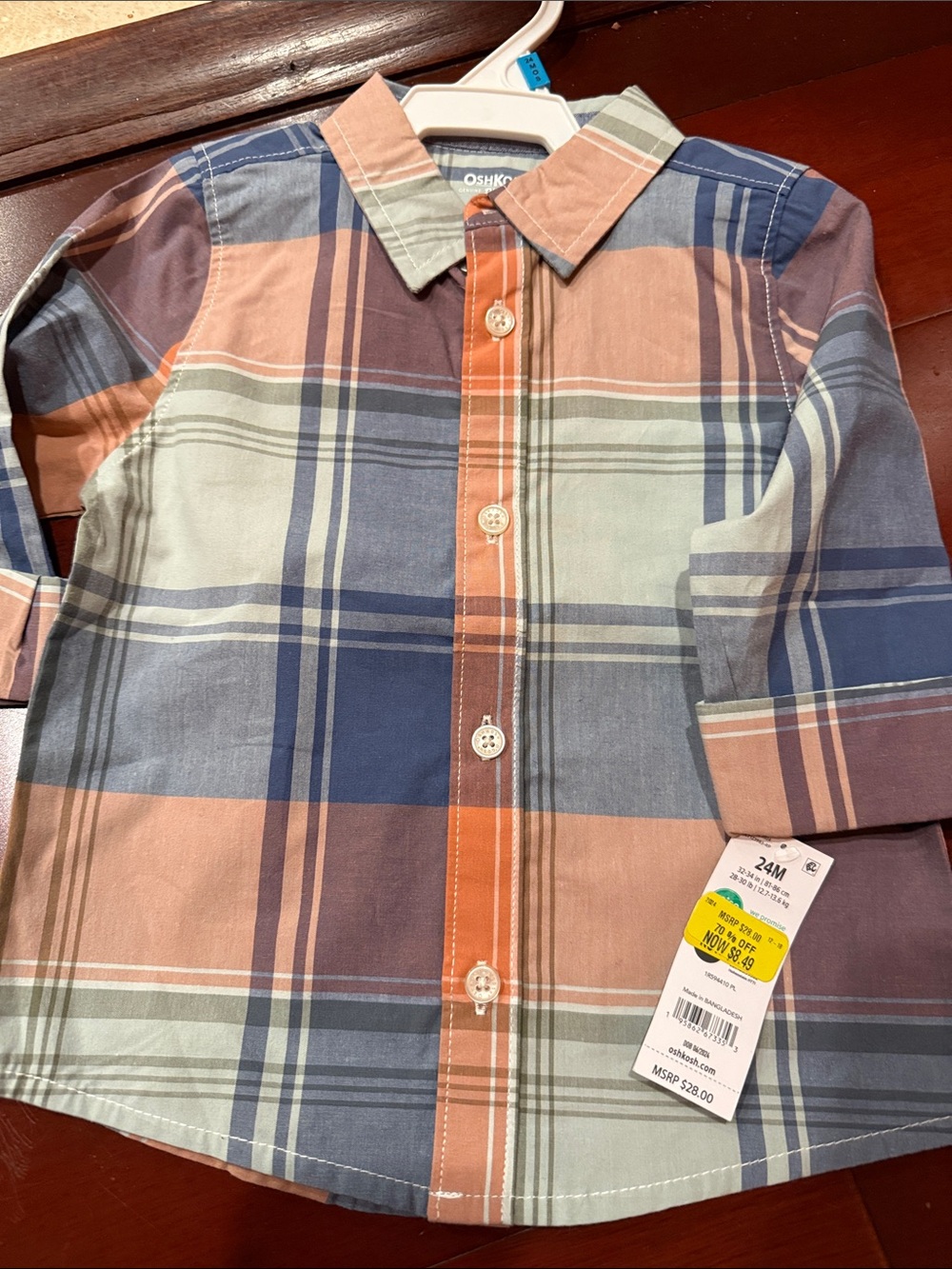 OshKosh B'gosh Plaid Button-Down Shirt in Blue & Peach
